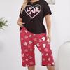 Летний пижамный комплект с принтом «Любовь»: Топ с коротким рукавом и брюки длиной семь восьмых, больших размеров