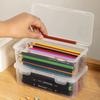 1Pc Storage Organizer Box Large Capacity Plastic Pencil Box Stackable Translucent Clear Pen Box Office Supplies