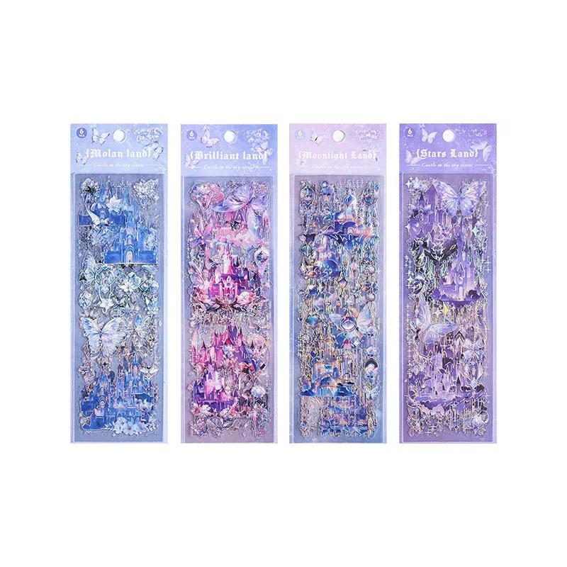 6 Sheets Long Strip Stickers Sky Castle Decorative Diary Album Scrapbooking Handmade DIY Junk Journal Supplies