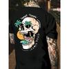 180gsm Heavyweight 100% T-Shirt - Tropical Skull Graphic Print, Regular Fit Casual & Sporty Summer Tee for Outdoor Activities, Breathable