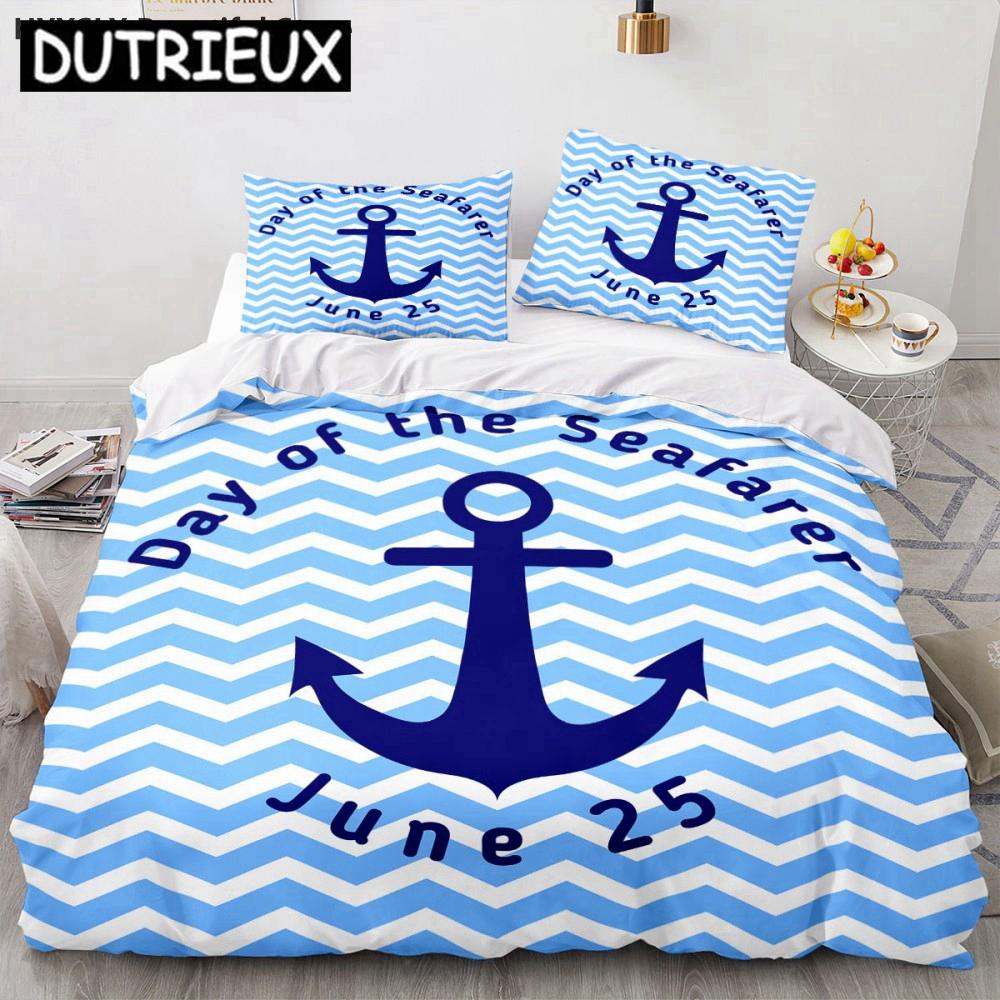 Ship Anchor Nautical 3D Duvet Cover Sea Pillowcases Quilt Cover Home Decor Gift Fashion Twin Queen King Polylester Bedding Set