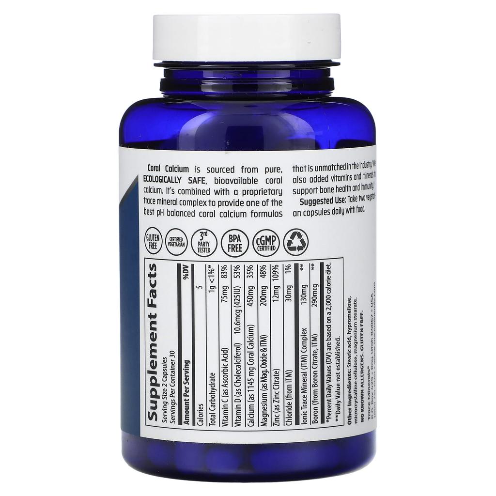 Trace, Coral Calcium + Iconic Trace Minerals, 60 Veggie Capsules