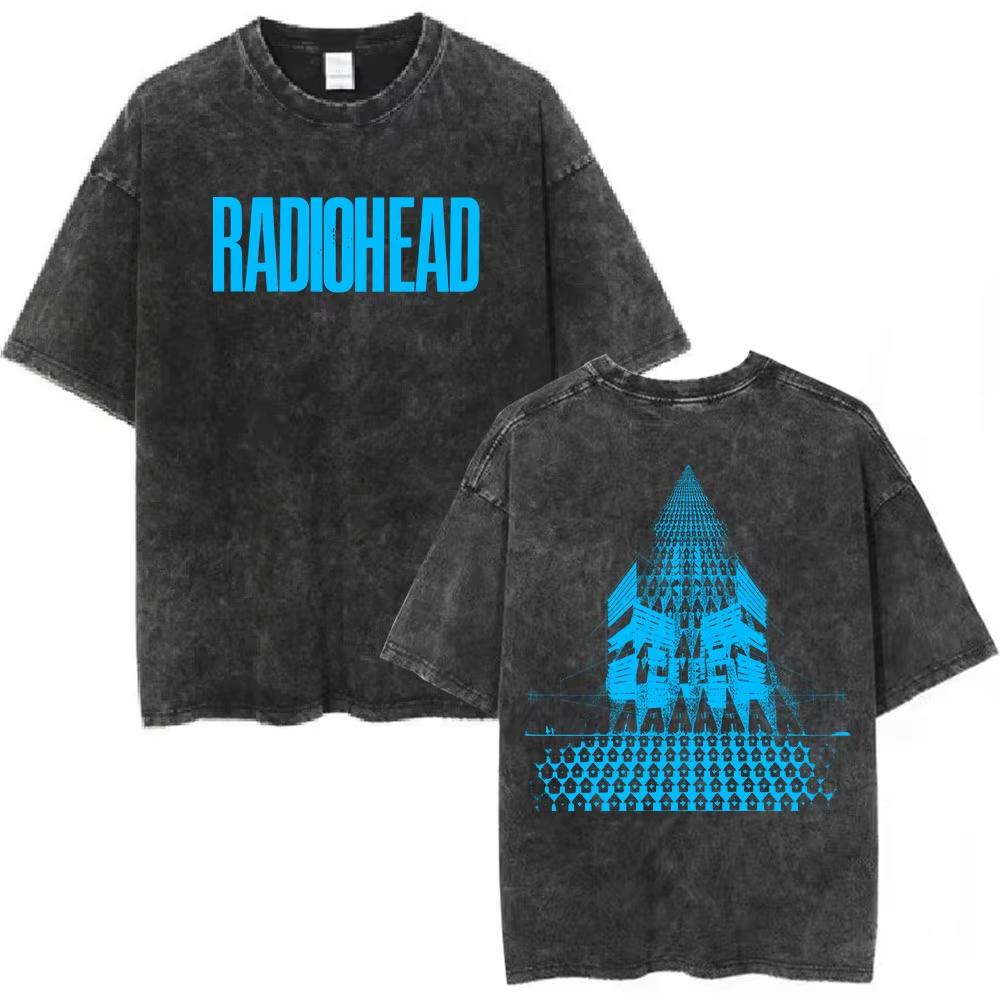 Rock Band Radiohead The Bend Забавная Кошка Винтажные Стираные Футболки Мужские Женские Мода Хип-Хоп Футболки Хлопок Мужская Футболка Уличная Одежда