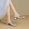 Plus Size Square Toe Open Toe Slippers Women's Summer Weave High Silver Block Heel Mid-heel Gold Sandals