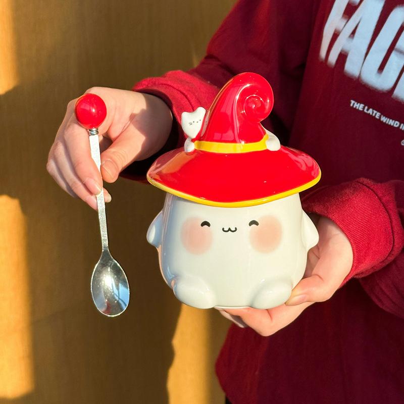 Хэллоуин милая чашка-привидение девушка керамическая кружка с крышкой ложкой офисная парная кофейная чашка сувенир