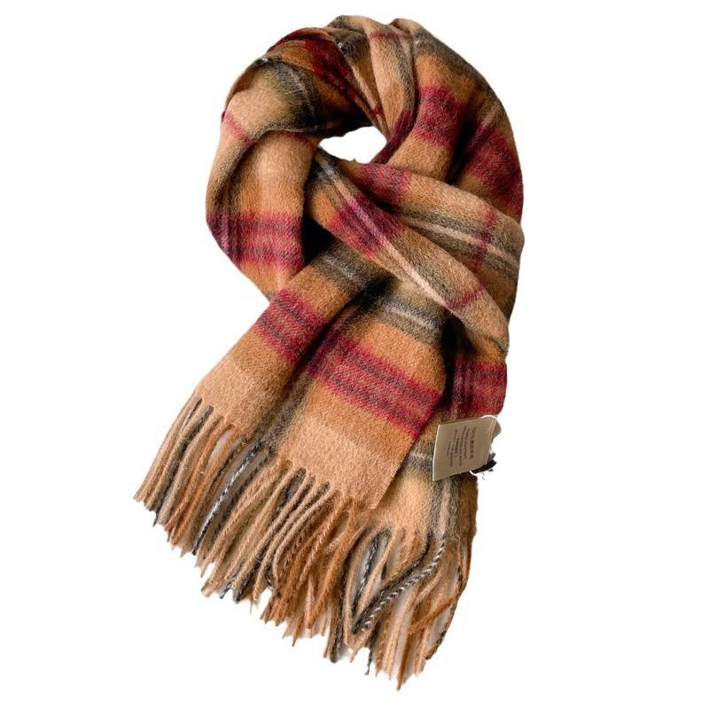 100 Pure Wool Scarves, Men's Winter Dark Blue Plaid Cashmere Scarves, High-end Gifts for Boyfriend, Father, and Elders