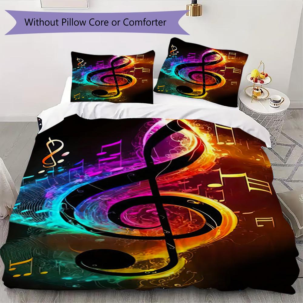 1PC Musical symbols Bedding Quilt Set Quilt Cover Pillowcase Home Decoration Birthday Gift (1 * duvet cover + 2 * pillowcase, without core)A19