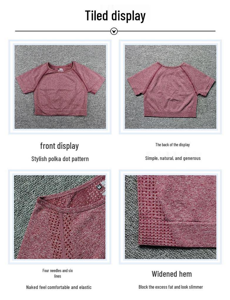 Женский бесшовный костюм для йоги с коротким рукавом - Влагоотводящая, быстросохнущая фитнес-футболка