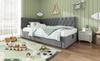 Upholstered Bed Daybed 90x190cm, Sofa Bed with Hydraulic Storage, Children's Youth Bed Frame with Wooden Slatted Base, Velvet, Grey, without Mattress.
