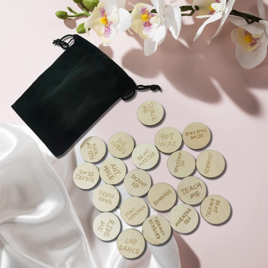 20Pcs Date-Night Activity T-oken, Fun Wooden Couple Date-Night Activity T-oken Gift (Round)