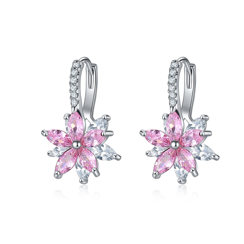 HUAMI Double Layer Flower Earrings Hoop Ear Clip With CZ Zirconia Design Big Jewelry For Wedding Women Earrings Dangle Drop