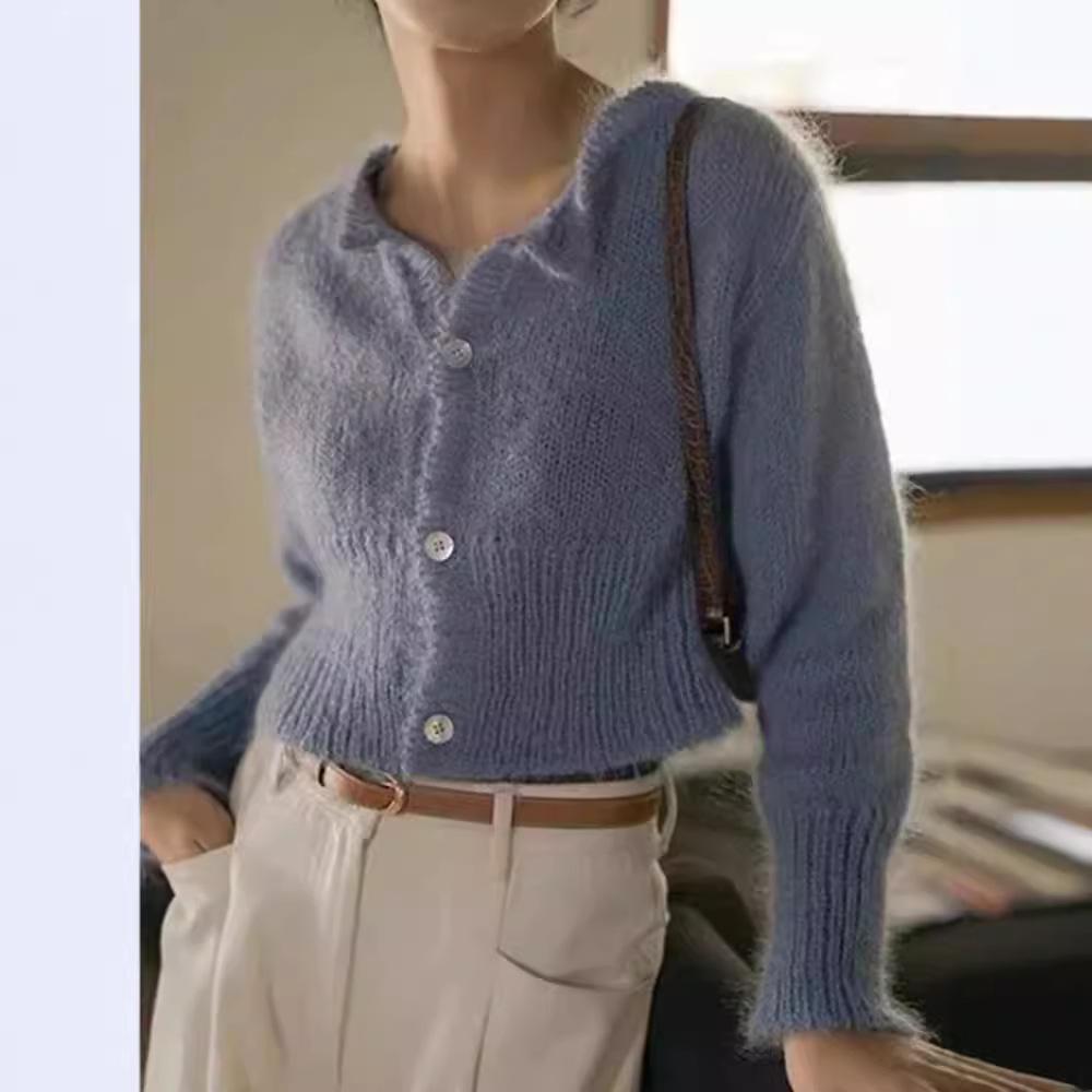Корейский однотонный женский вязаный кардиган Осень и Зима Темперамент Приталенный и стройнящий свитер