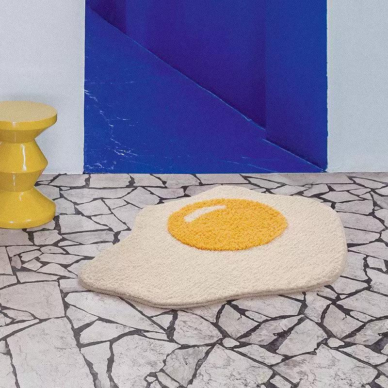 Ddd Creative Egg Yolk Shaped Carpet Bathroom Irregular Cartoon Floor Mat Non-Slip Water Absorbent Tufted Foot Mat