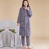 2 Pcs/Set Women Winter Bathrobe Pants Set Thick Fleece Keep Warm Hooded Robe with Pockets Loose Homewear Sleepwear Pajamas