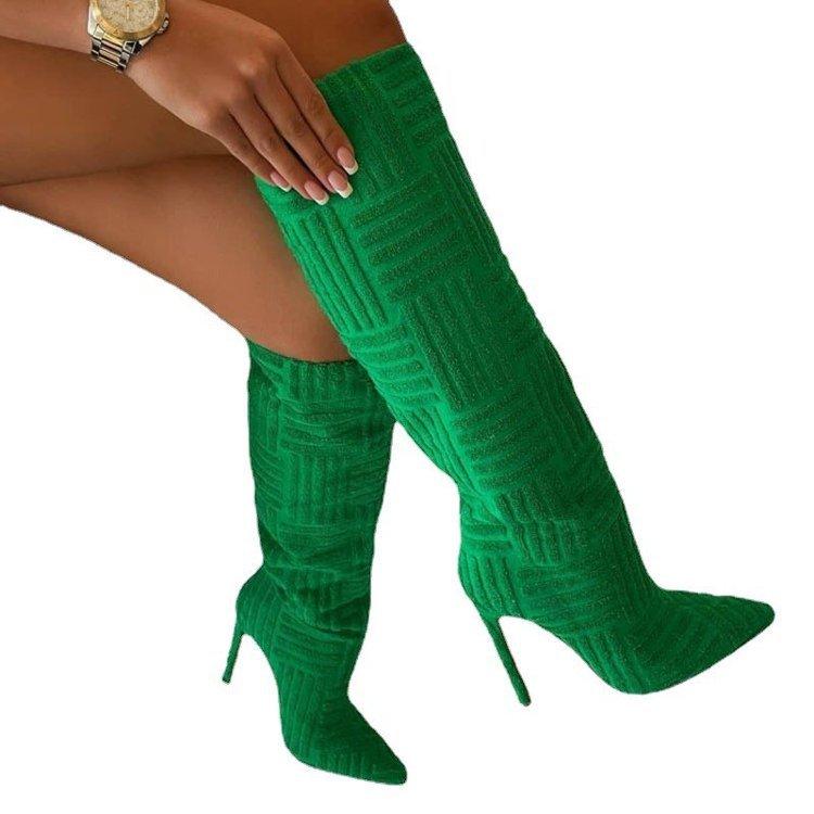 Европейские и американские новые сексуальные остроносые теплые махровые полусапоги женские большого размера ветронепродуваемые нюдовые сапоги