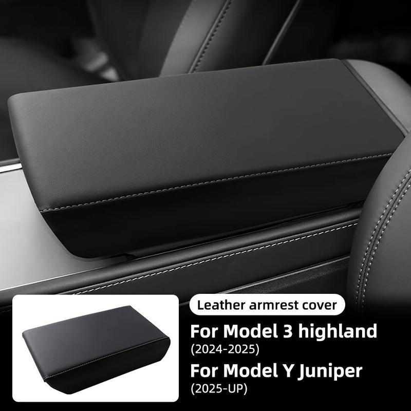 For Tesla Model 3 Model Y Armrest Lid Cover 2017-2025, Leather ABS Protective Trim for Center Console Accessories