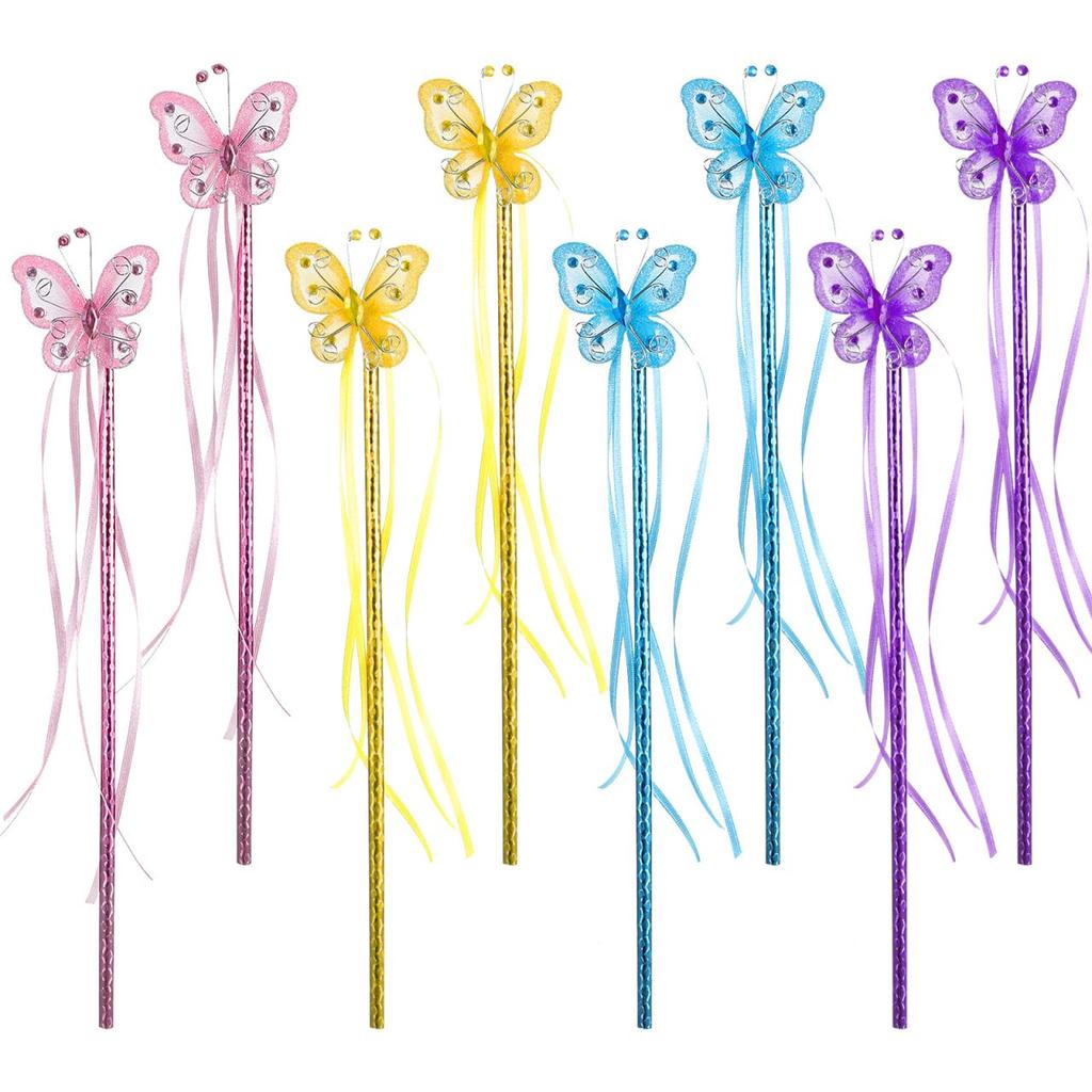 iplusmile Set of 8 Butterfly Fairy Lightweight Magic Pretend Costume Accessories Wands, 28cm, Plastic, Kids' Wands, Play, Parties,