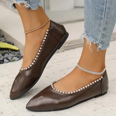 Горячая Распродажа, модные женские туфли с бисером и острым носком, неглубокие балетки, дышащие женские мокасины, повседневные, универсальные, удобные, большого размера