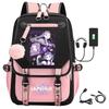 Movie Peripheral Print Backpack, School Bag Student Campus With Plush Ball Backpack With USB Port