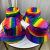 Женская Мужская Панама Радужная Цветная Блочная Шляпа Двусторонняя Носимая Шляпа-Ведро Летняя Уличная