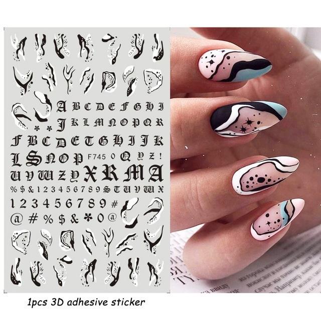 Красочные абстрактные волнистые линии 3D наклейки для дизайна ногтей цветок цветочный лист наклейки для ногтей украшения для ногтей