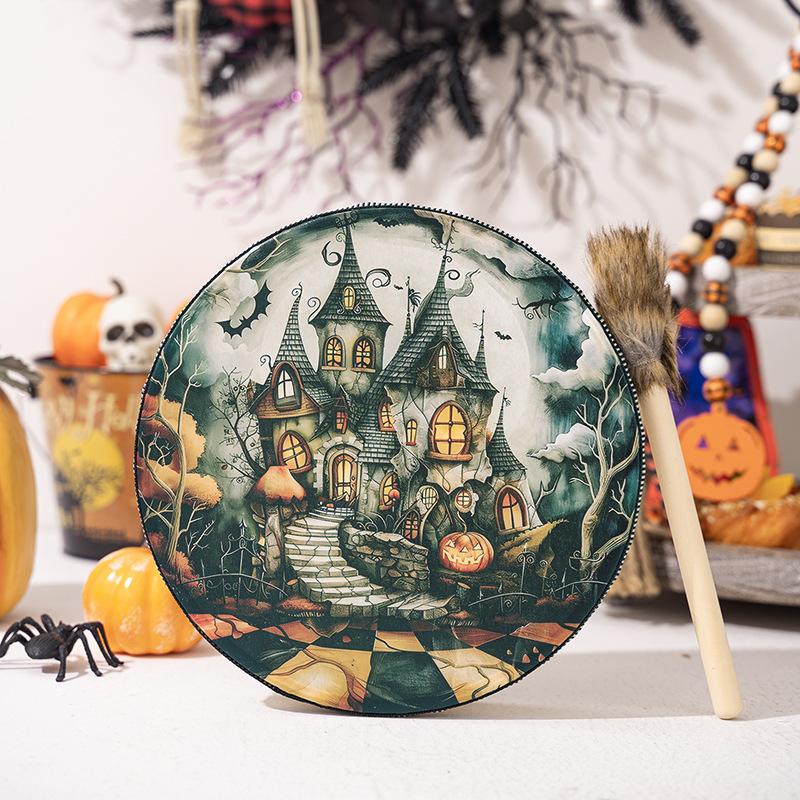 Decorative Hand Drum with Drumstick, Patterned Percussion Drum for Holiday Scene Decor