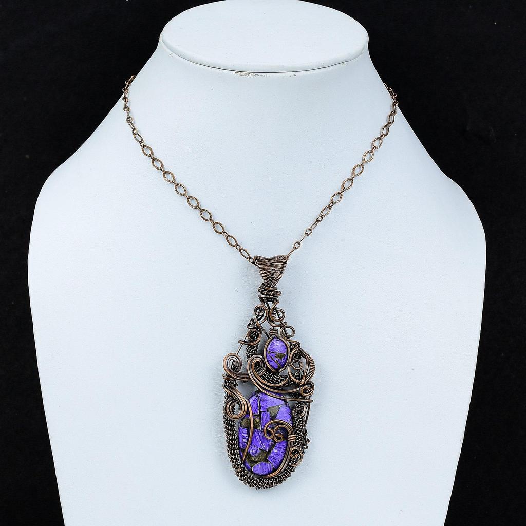 Copper Charoite Pendant Copper Wire Wrapped Jewelry Gemstone Handmade Pendant Copper Wire Wrapped Pendant Gift For Him Latest Design Pendant