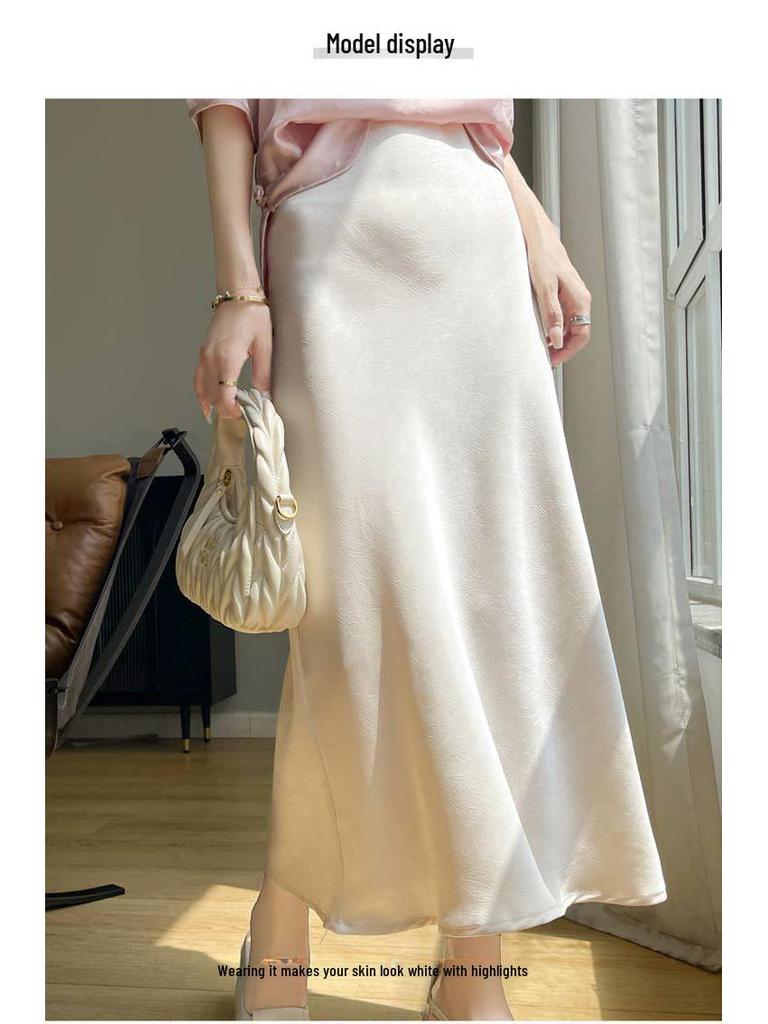 Женская плиссированная юбка-рыбий хвост из высококачественного шелка - лето 2024 г., однотонная, с высокой талией, с разрезом.
