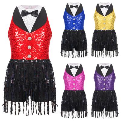 Блестящий наряд для танцев с пайетками, без рукавов, с вырезом-капелькой на спине, шорты-боксеры, декор бахромой, цельный танцевальный костюм
