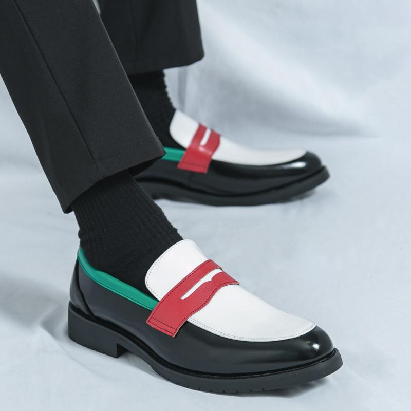 Fashion Party Men's Leather Shoes Fashion Designer Style Design Leisure Office Handsome Casual Young Versatile Loafers Color Blocked