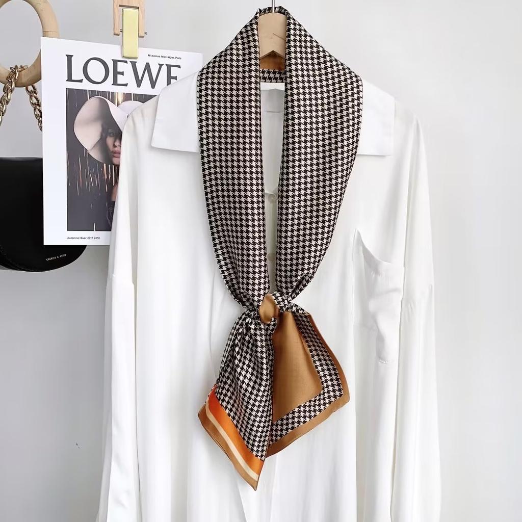 New Simulation Silk Long Scarf Fashionable Versatile Suit Double-Layer Scarf Decorative Bag Wrapped With Professional Scarf For Women