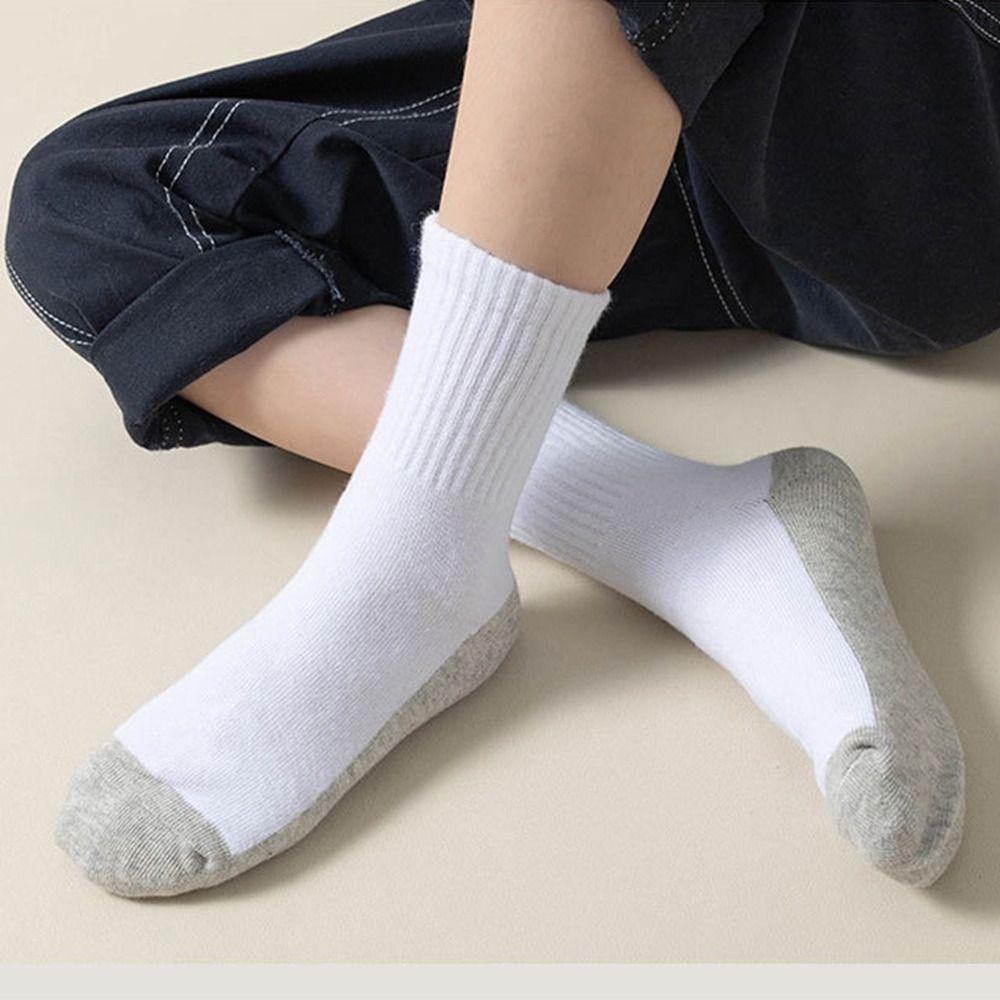 1 Pair Grey Black Sole Children White Socks Solid Color Baby Hosiery Comfortable Sport Socks Spring
