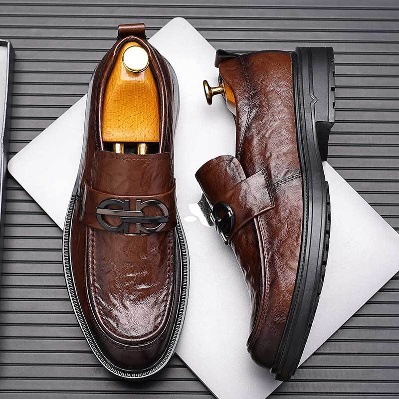 Dress leather shoes men's hand scratching foot cover British one pedal casual groom wedding suit shoes