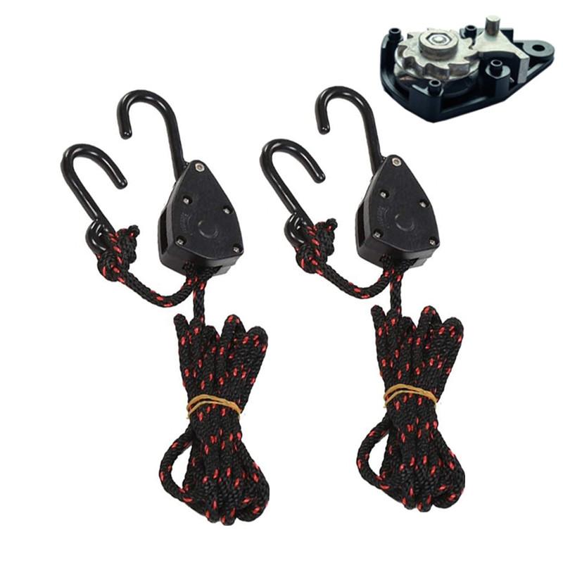 2Pcs 1/8" Adjustable Heavy Duty Rope Hanger Ratchet Kayak and Canoe Bow and Stern Tie Downs Straps Camping Tool Tent Accessories