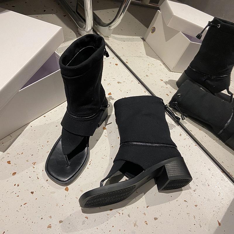 Internet Celebrities Toe Roman Style High-heeled Sandals Women's 2025 New Summer Two Wear Open-toed Thick Heel Cool Boots Temperament Women's Shoes