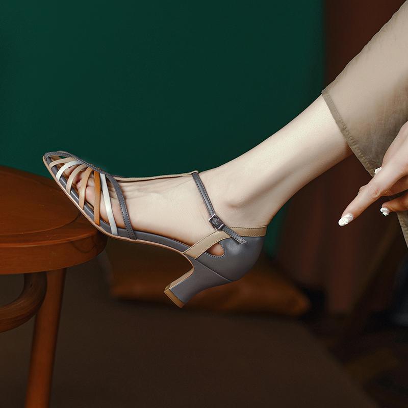 2024 New Summer Women Sandals Party Prom Wedding Pumps Genuine Leather Thin Strap High Heels Fashion Sexy Concise Shoes Woman