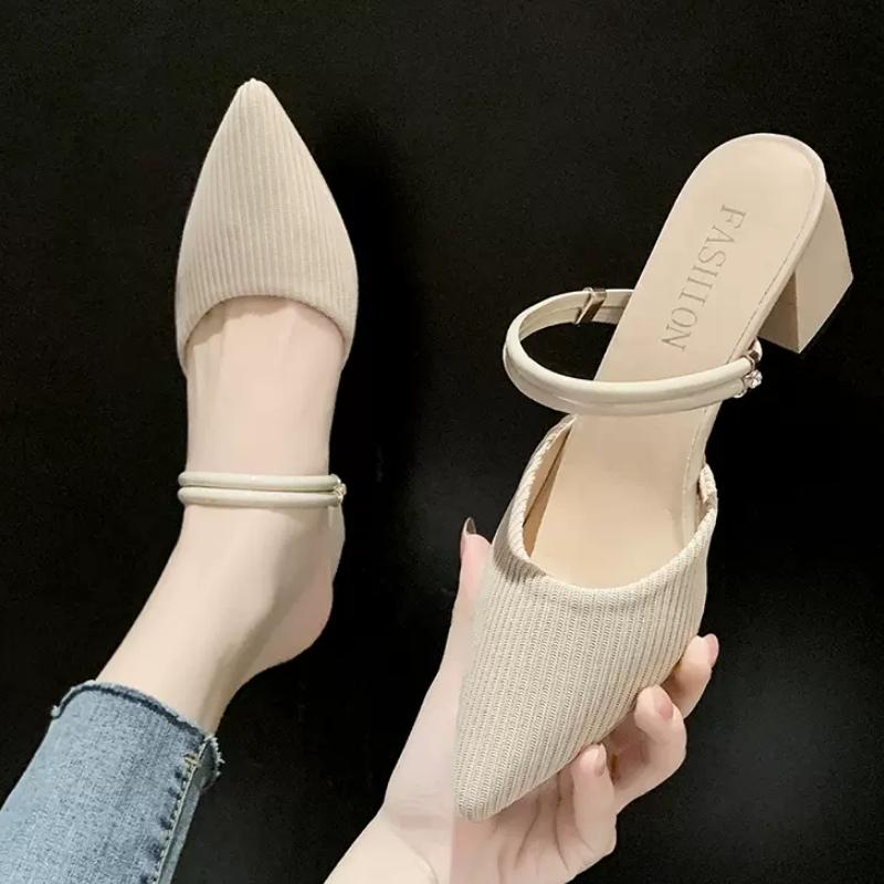 2024 SummerFlip Flops with Pointy, Chunky Muggles and a Half Toe with Small Fragrant Flip-flop Shoes Sex High-heeled Shoes Pumps