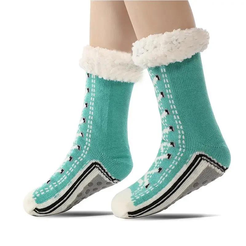 Women Thermal Fluffy Sock Christmas Gift Winter Warm Plush Non Slip Home Sleeping Soft Female Floor Thermal Slipper Sock Zipper