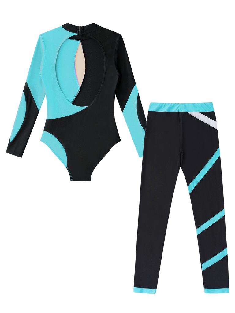 Купальник для девочек, боди с длинными рукавами, трикотажное боди с леггинсами, длинные брюки, обтягивающая детская спортивная балетная одежда