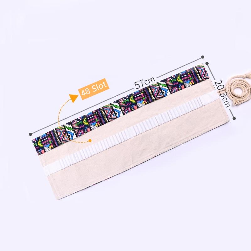 Bohemian Style Pencil Wrap Bag 36/48/72 Slot Canvas Pouch for Marker Pens Stationery School A6573