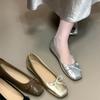 Fashion Designer Silvery Women Flats Shoes Concise Soft Leather Eelgant Butterfly-knot Mary Jane Shoes