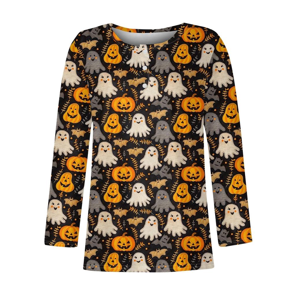 Рубашки с длинным рукавом для женщин, Хэллоуин с рисунком и графическим принтом, футболки, блузки, повседневные базовые топы больших размеров, пуловер