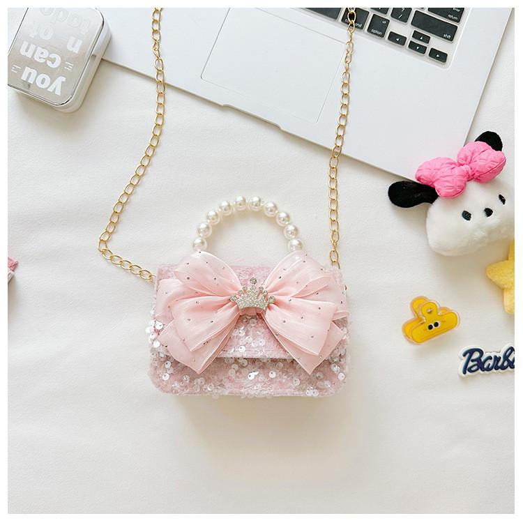 Flower Cartoon Bow Girl Decoration Children Shoulder Bag With Lace Design