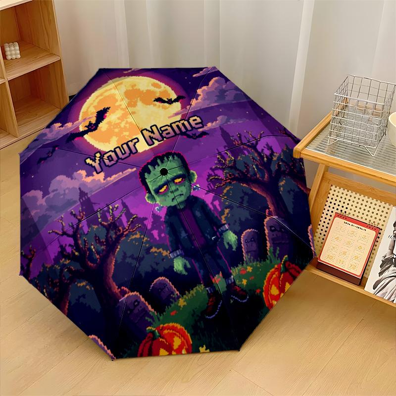 Custom Text Automatic 8 Bone Umbrella, Portable Sun Rain Protection UmbrellaFrankenstein's Monster