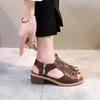 2024 Summer New Women's Shoes Korean Version Thick Heel Sandals Side Zipper Casual Wedge Heel Solid Color Thick Heel Large Size Sandals Women