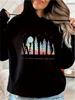 [Kangaroo Pocket Print Hoodie] Printed Casual Long-Sleeve Kangaroo Pocket Drawstring Hooded Sweatshirt for Men, Black