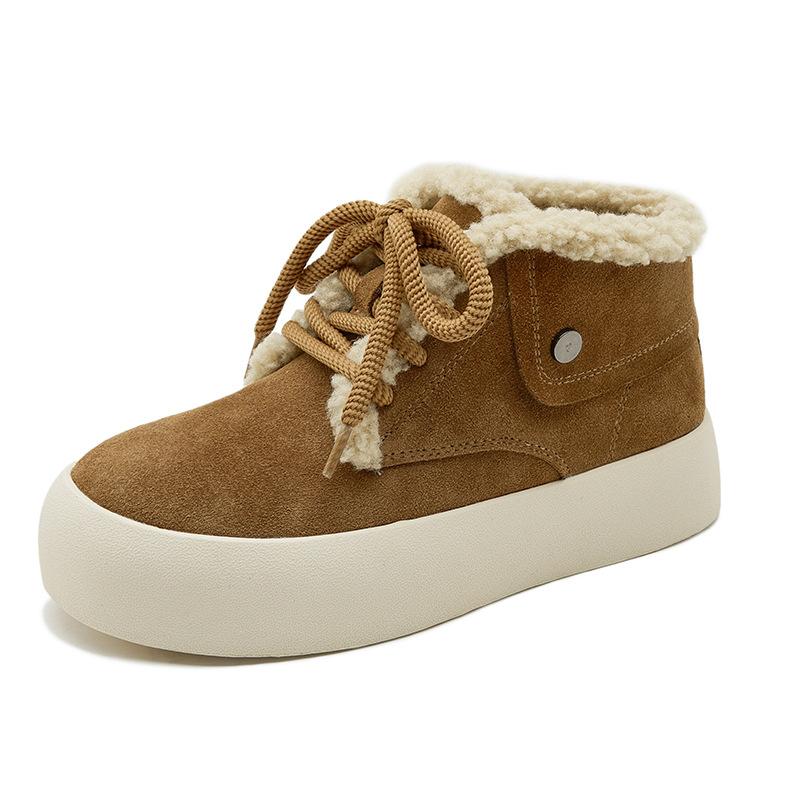 Добавить флисовые теплые шерстяные туфли женские 2024 зимние новые ретро матовые толстые подошвы модные все повседневные хлопковые туфли на шнуровке
