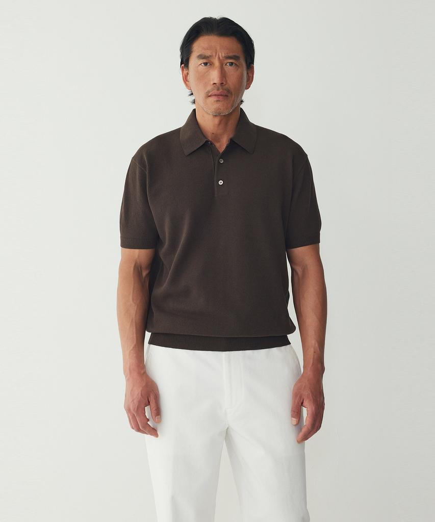 MAN ON THE BOON Textured Short Polo_Brown 4716113031