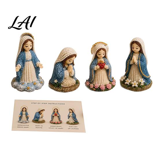 Beadwork Home Decor DIY Christian Beading Kit Cute 4-Pack Tiny Beaded Jesus/Mary Craft Handmade Mini Faith Beads with Instruction for Beginners