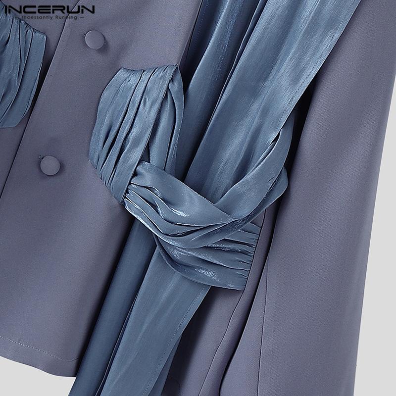 INCERUN Мужские блейзеры с V-образным вырезом, длинным рукавом, блестящие, с оборками, в стиле пэчворк, тонкие, свободного кроя, для вечеринок